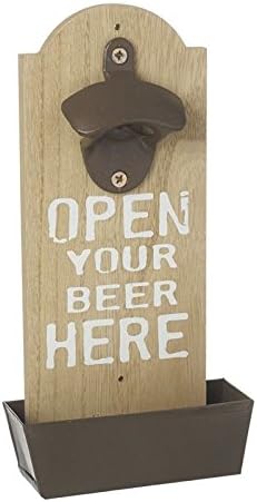 Open Your Beer Here wooden wall bottle opener by Heaven Sends for home bar, kitchen or man cave