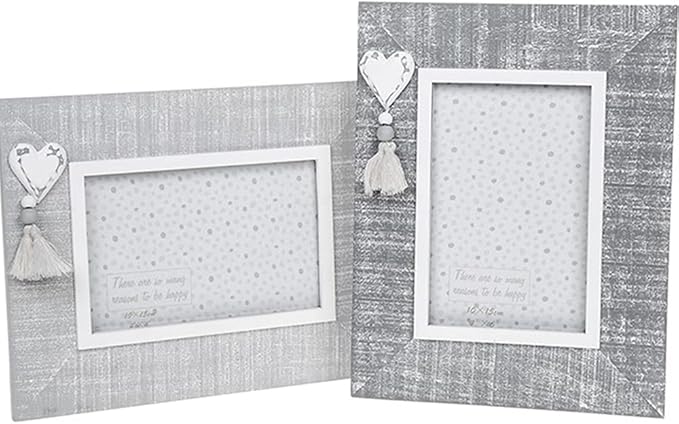 Set of 2 Provence Cool Grey Photo Picture Frames Shabby Chic with Hearts 6x4"
