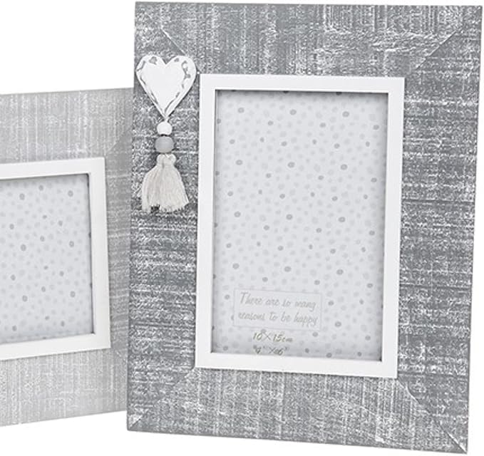 Set of 2 Provence Cool Grey Photo Picture Frames Shabby Chic with Hearts 6x4"