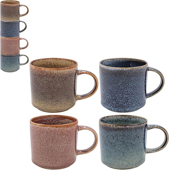 Set of 4 Elements Dark Reactive Glaze Staking Mugs
