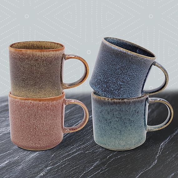 Set of 4 Elements Dark Reactive Glaze Staking Mugs
