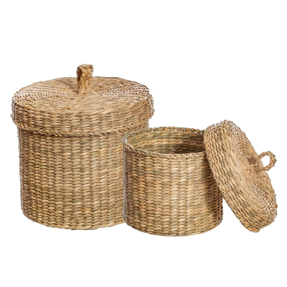 Set of 2 Seagrass Baskets With Lid