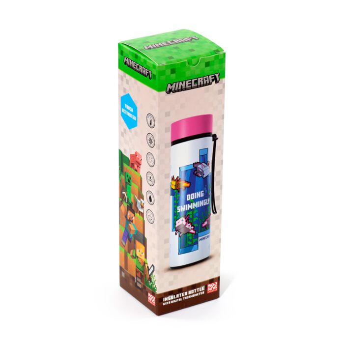 Puckator Minecraft Axolotl Hot & Cold Digital Thermometer Bottle