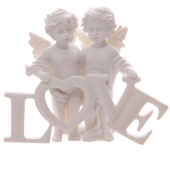 Cherubs Pair Holding LOVE Letters