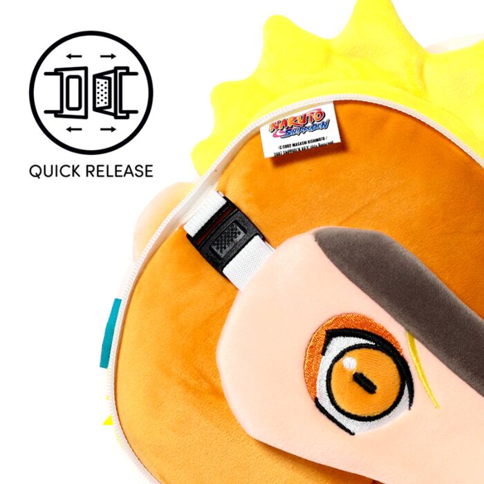Quick release zip design on Naruto travel pillow