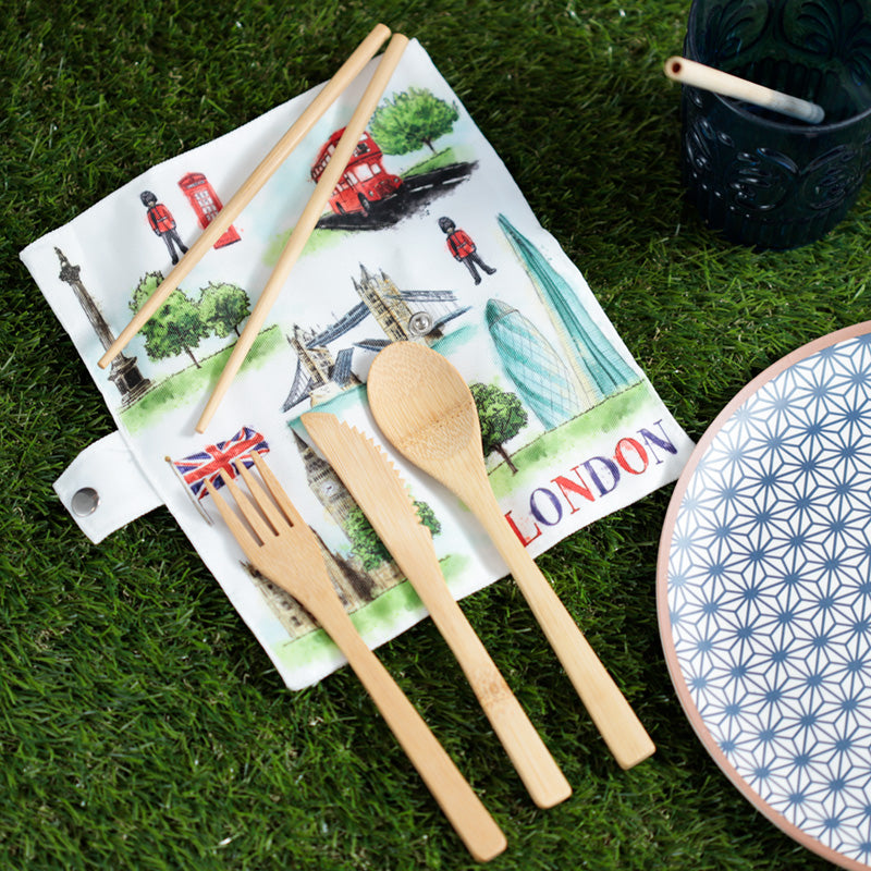 London Tour 100% Natural Bamboo Cutlery 6 Piece Set