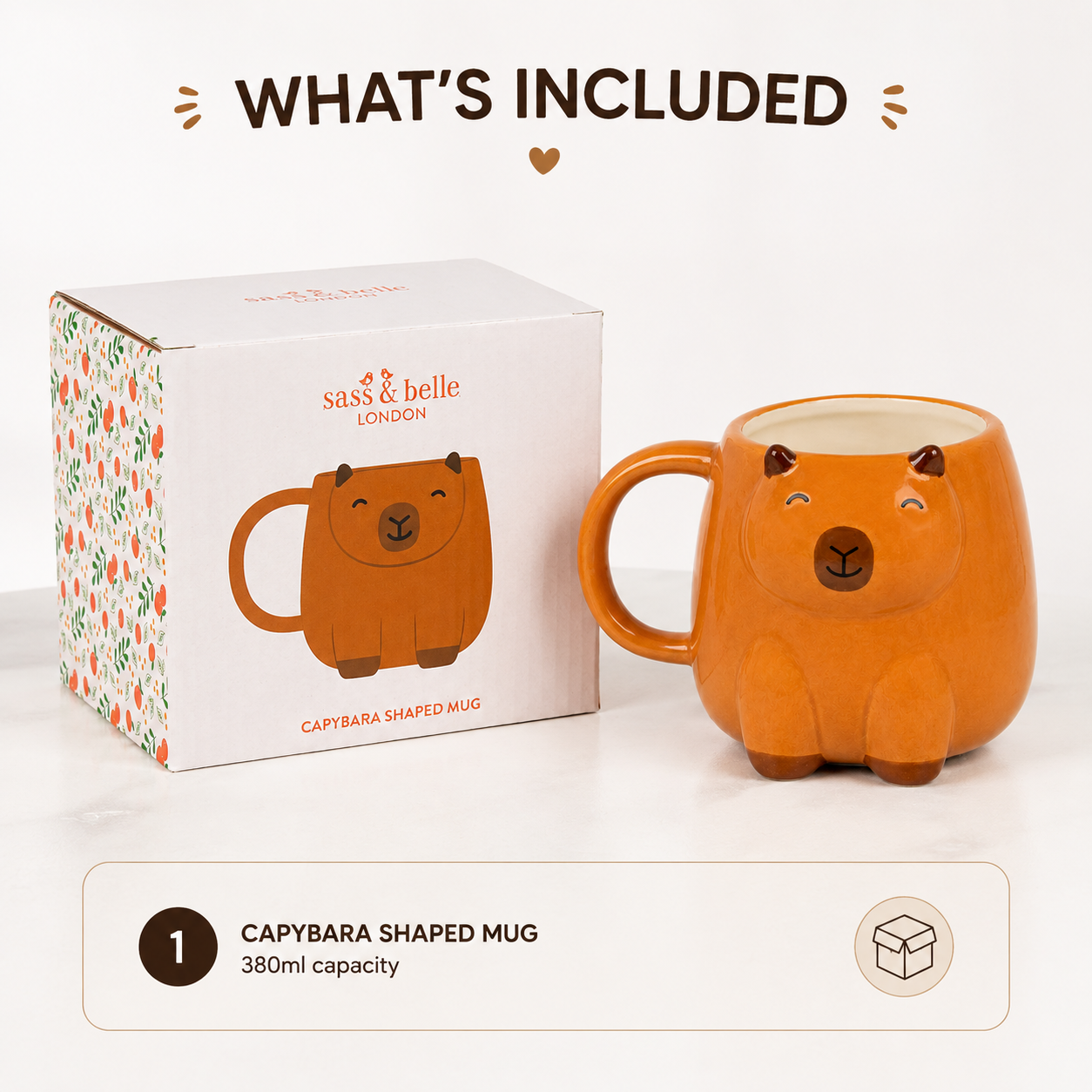 Sass & Belle Capybara Shaped Mug – 380ml Cute Animal Gift Mug
