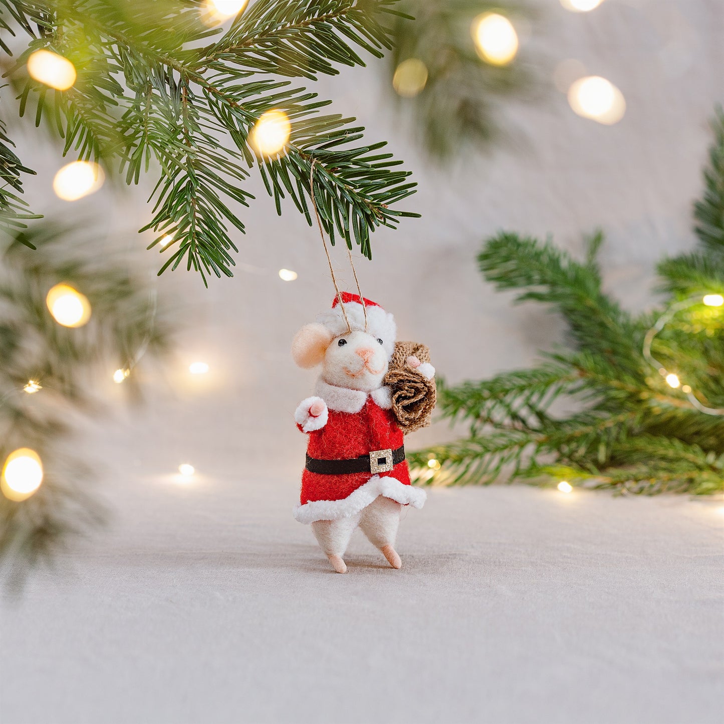 Santa Mouse Felt Ornament on Christmas Tree – Sass & Belle Festive Decoration