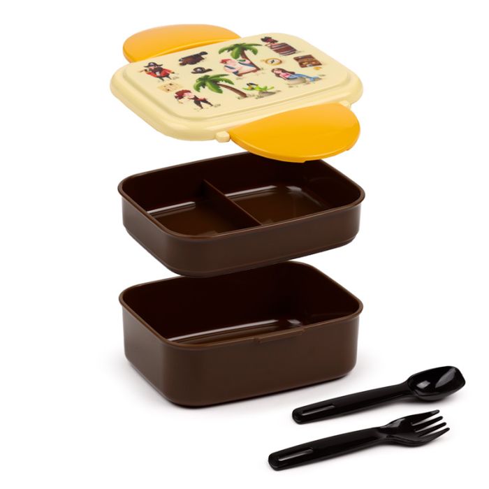 Jolly Rogers Pirates Clip Lock Stacked Bento Lunch Box with Cutlery