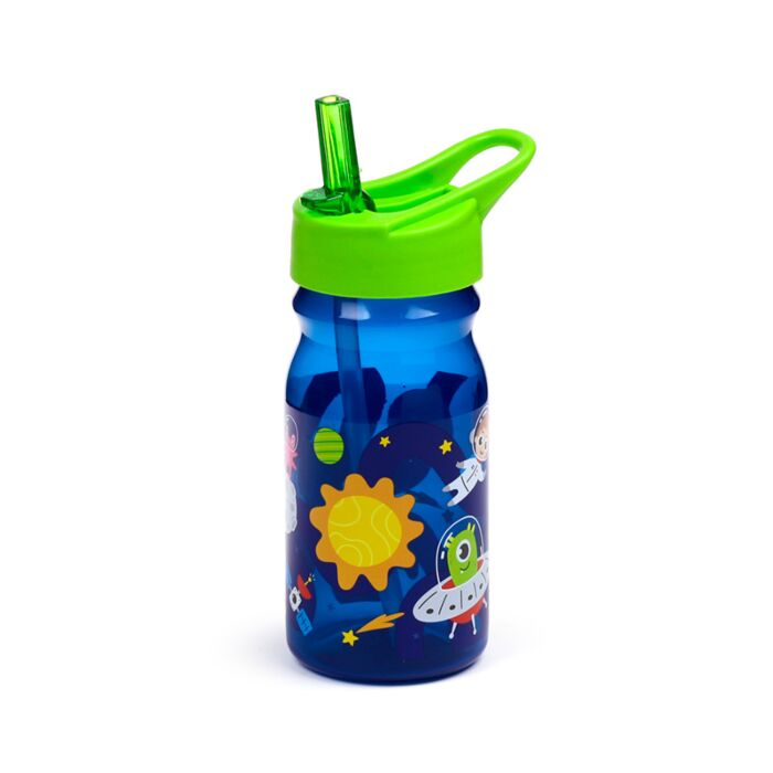 BPA-free water bottle for school with fun space illustrations