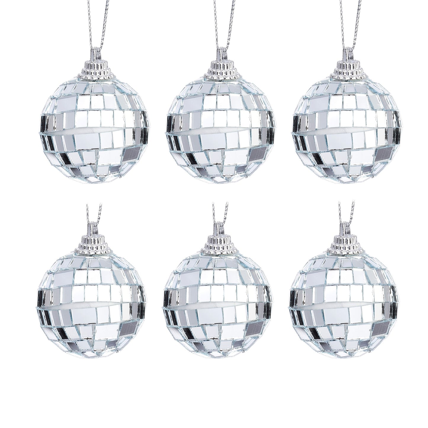 Sass & Belle Mini Mirror Ball Baubles Set of 6 – Silver Christmas Decorations