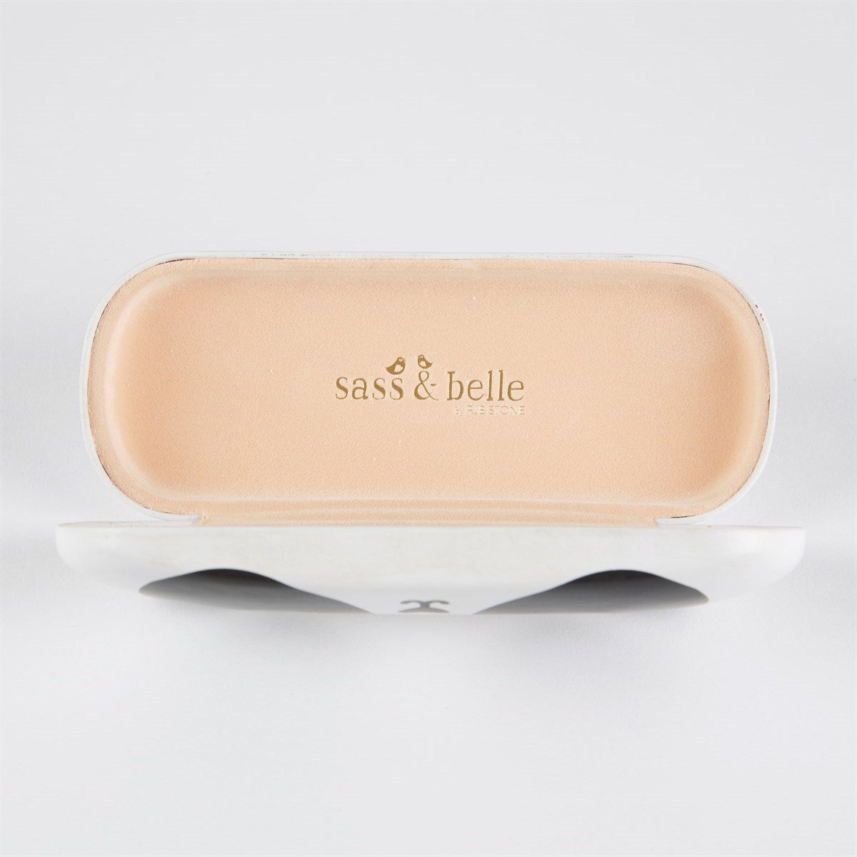 Inside view of the panda glasses case with Sass & Belle branding