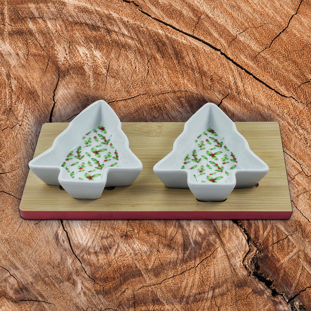 Set of 2 Christmas Tree Shaped Dishes and Tray Set