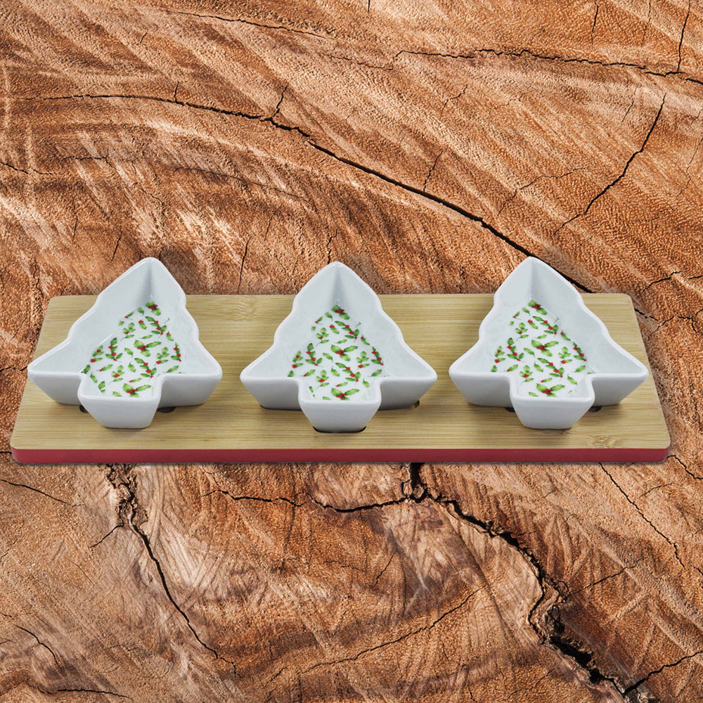 Set of 3 Christmas Tree Shaped Dishes and Tray Set