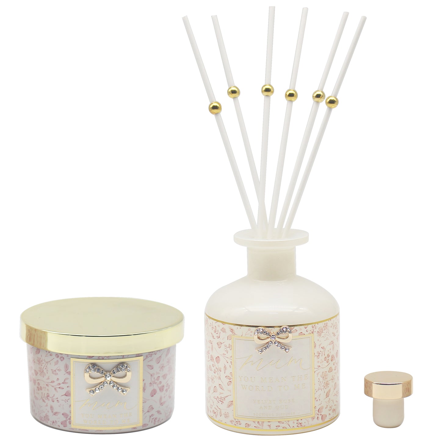 "Mum you mean the world to me" Rose & Oud Reed Diffuser and Candle Set