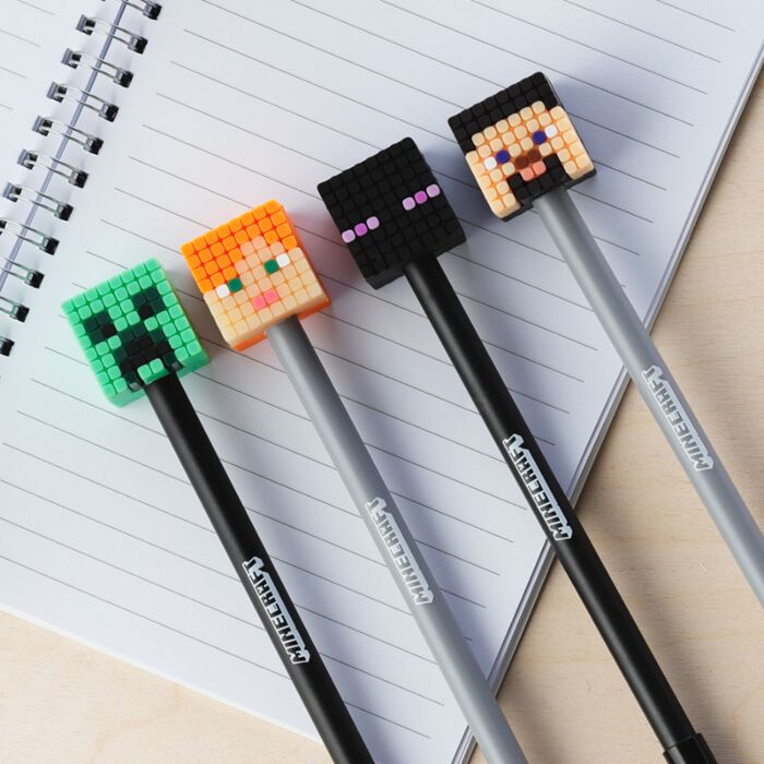 Set of 4 Minecraft Fine Tip Pens with Silicone Topper