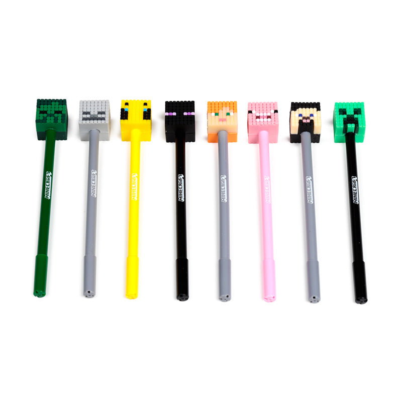 Minecraft pens set – 8 pens with silicone toppers displayed