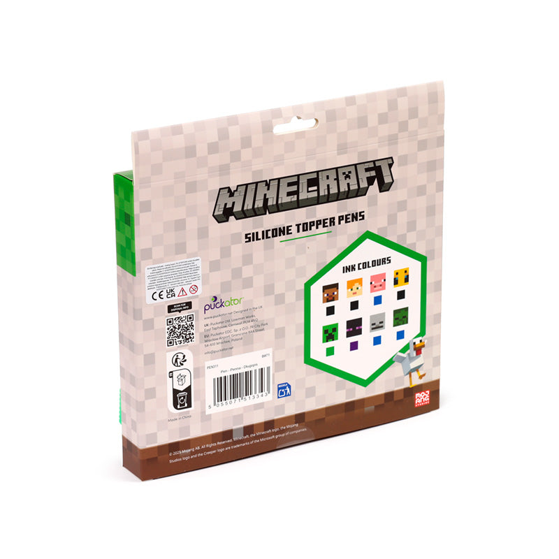 Back of Minecraft Silicone Pen Set packaging with details
