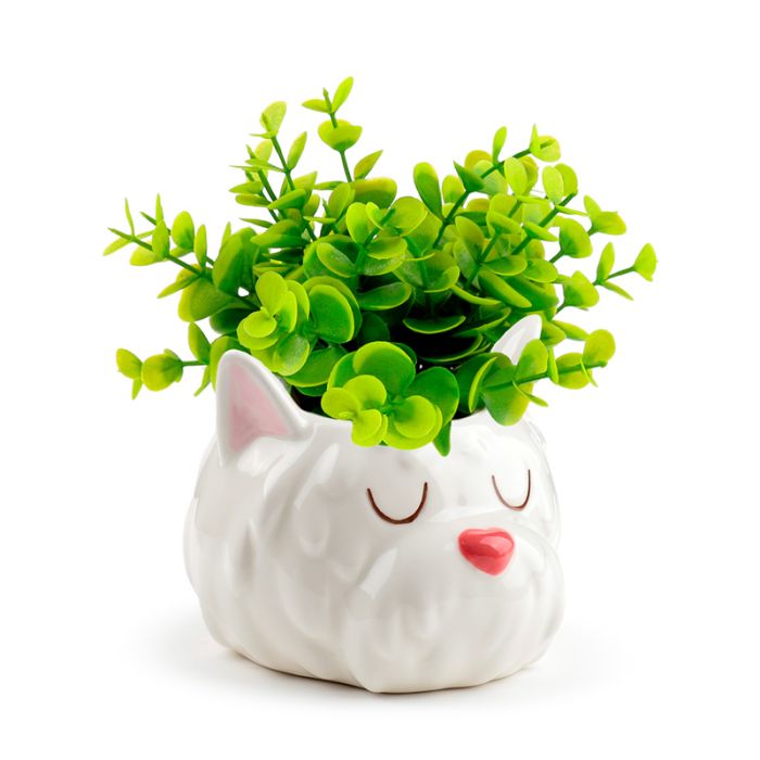 Westie Dog Head Shaped Ceramic Indoor Freestanding Planter/Plant Pot