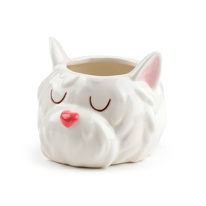 Westie Dog Head Shaped Ceramic Indoor Freestanding Planter/Plant Pot