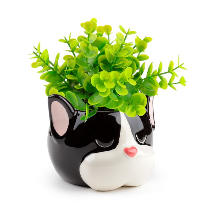 French Bulldog Head Shaped Ceramic Indoor Freestanding Planter/Plant Pot