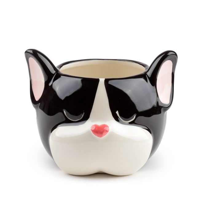 French Bulldog Head Shaped Ceramic Indoor Freestanding Planter/Plant Pot