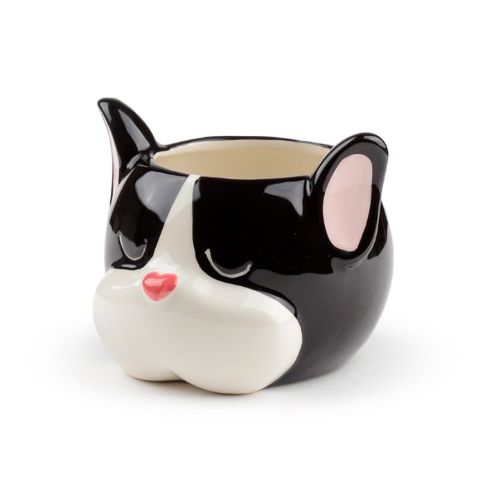 French Bulldog Head Shaped Ceramic Indoor Freestanding Planter/Plant Pot