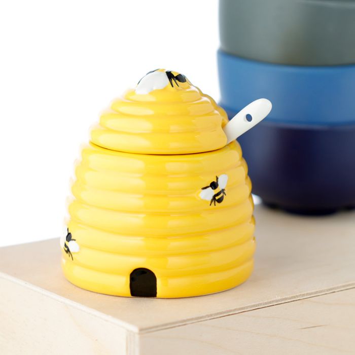 Beehive Shaped Ceramic Pot with Lid & Spoon