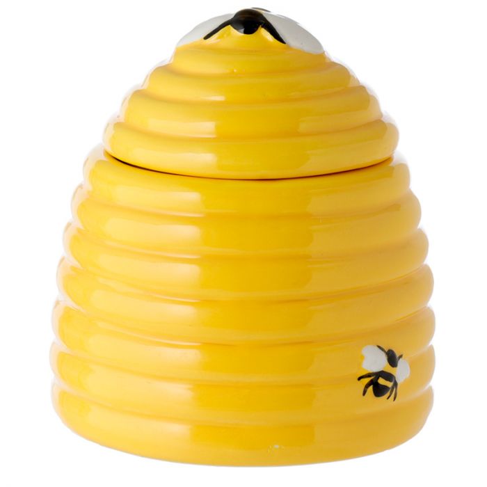 Beehive Shaped Ceramic Pot with Lid & Spoon