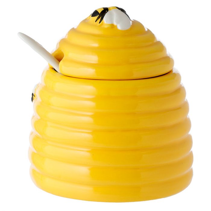 Beehive Shaped Ceramic Pot with Lid & Spoon