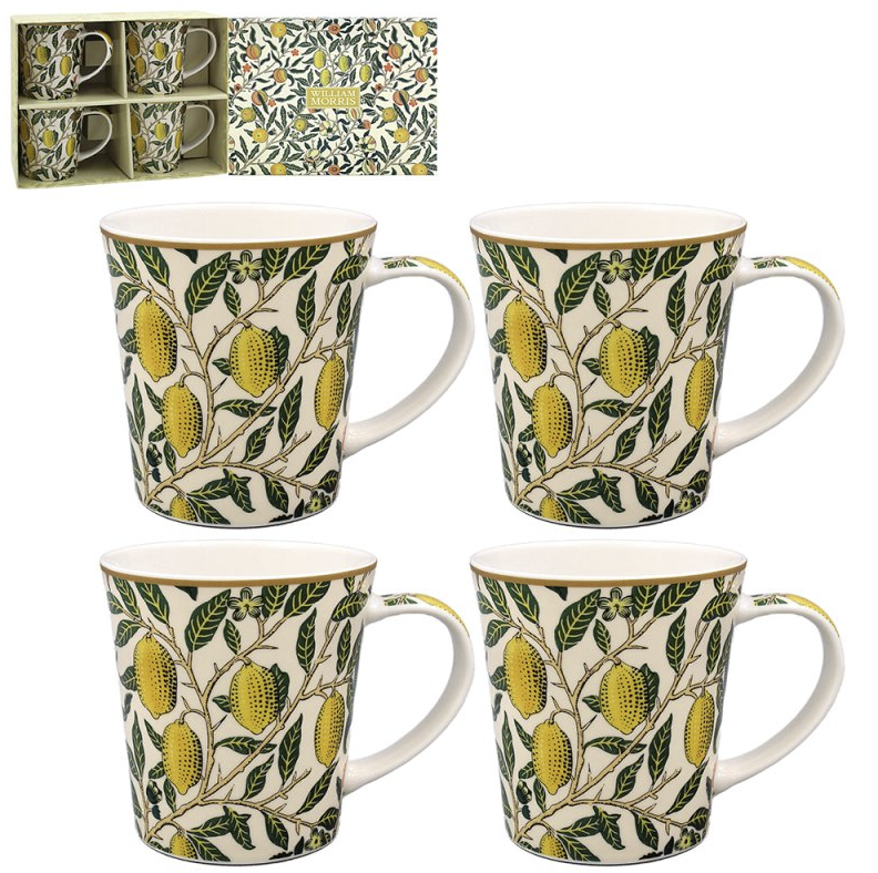 William Morris Fruits china mug set of four with matching gift box