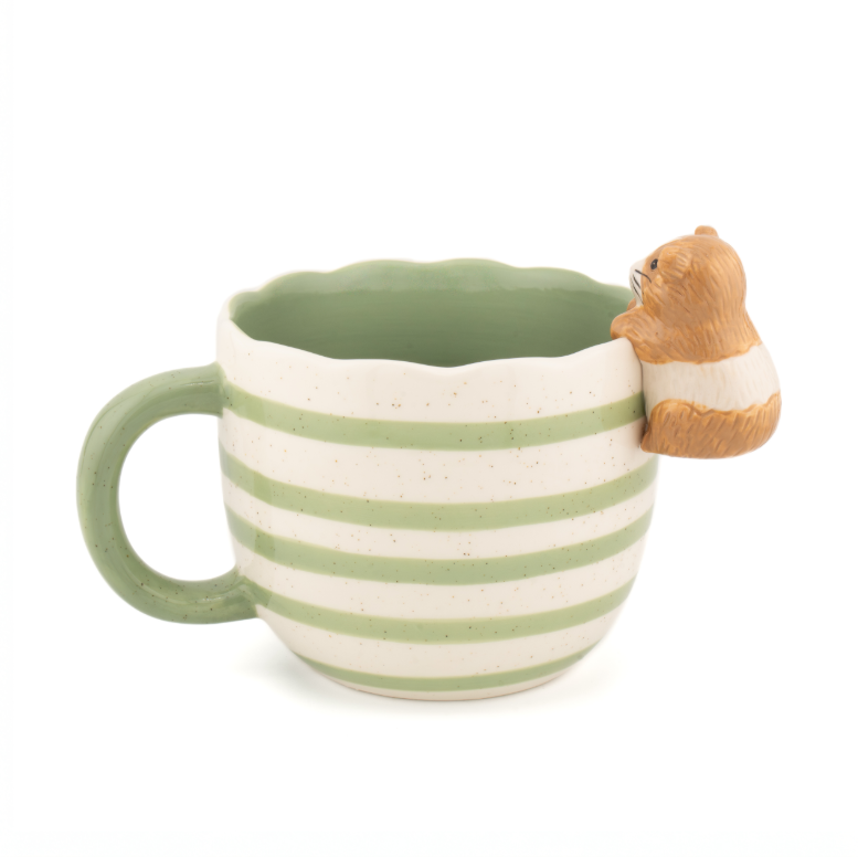 Cute guinea pig novelty mug green striped design