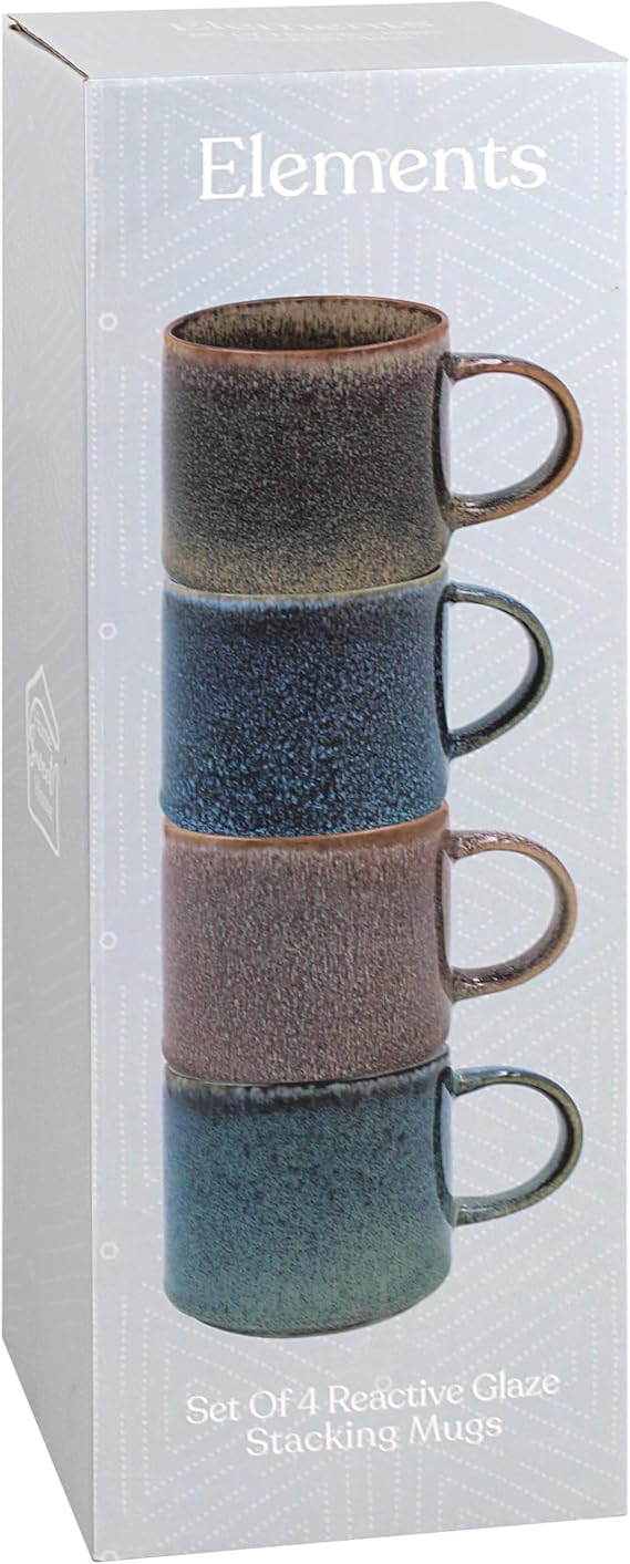 Set of 4 Elements Dark Reactive Glaze Staking Mugs