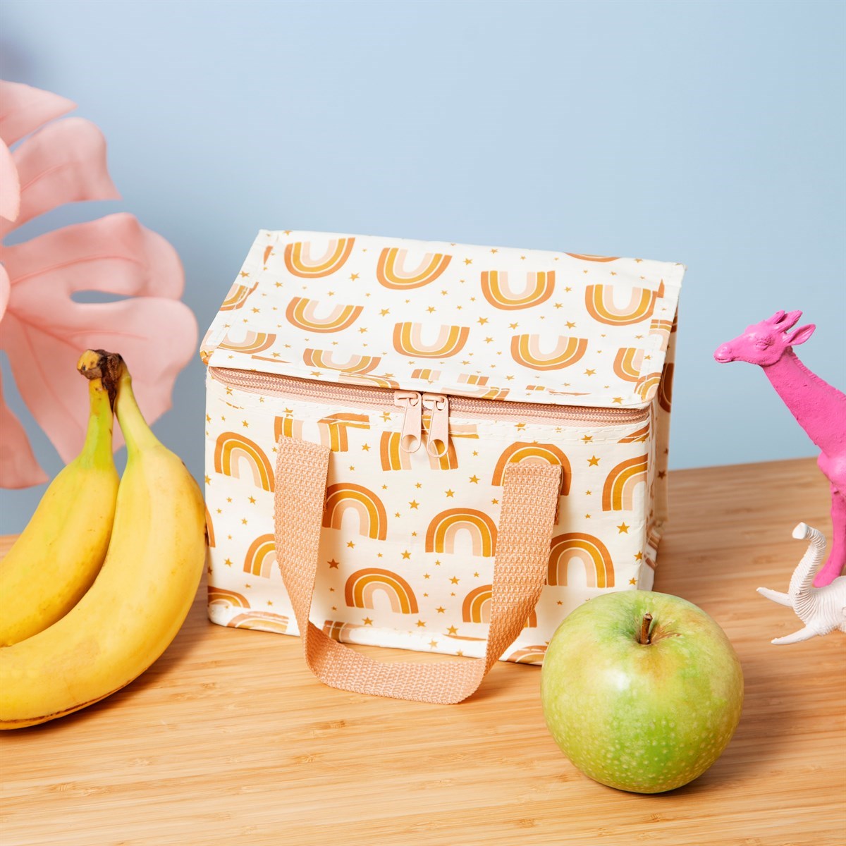 Lifestyle image of Sass & Belle Earth Rainbow Lunch Bag with fruit
