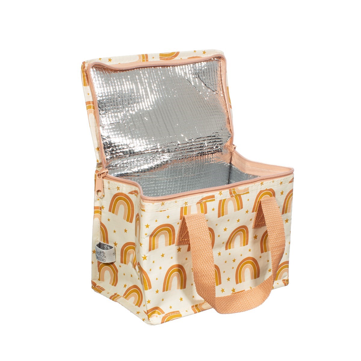 Open lunch bag showing silver insulated interior