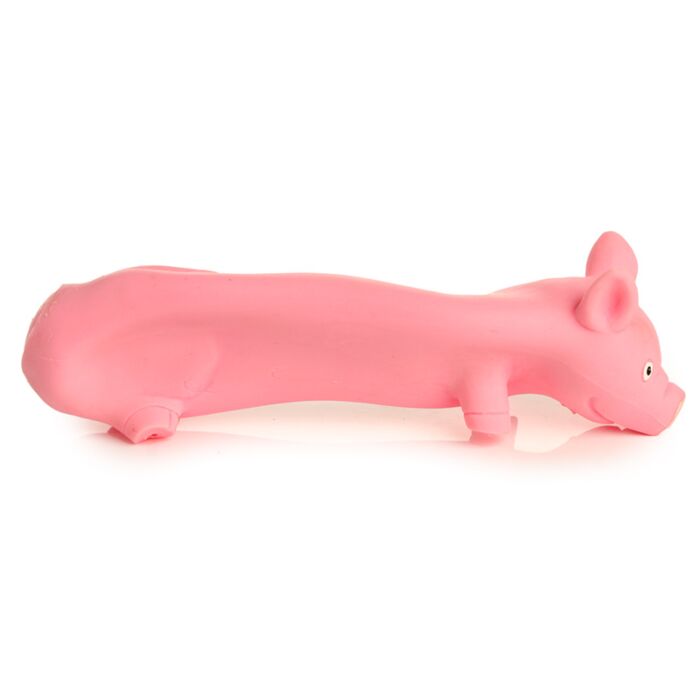 Stretched pig toy long shape demonstrating stretch feature
