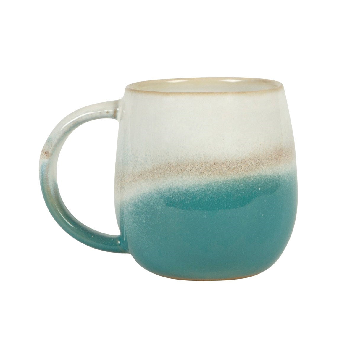 Handmade-style turquoise ombre ceramic mug front view