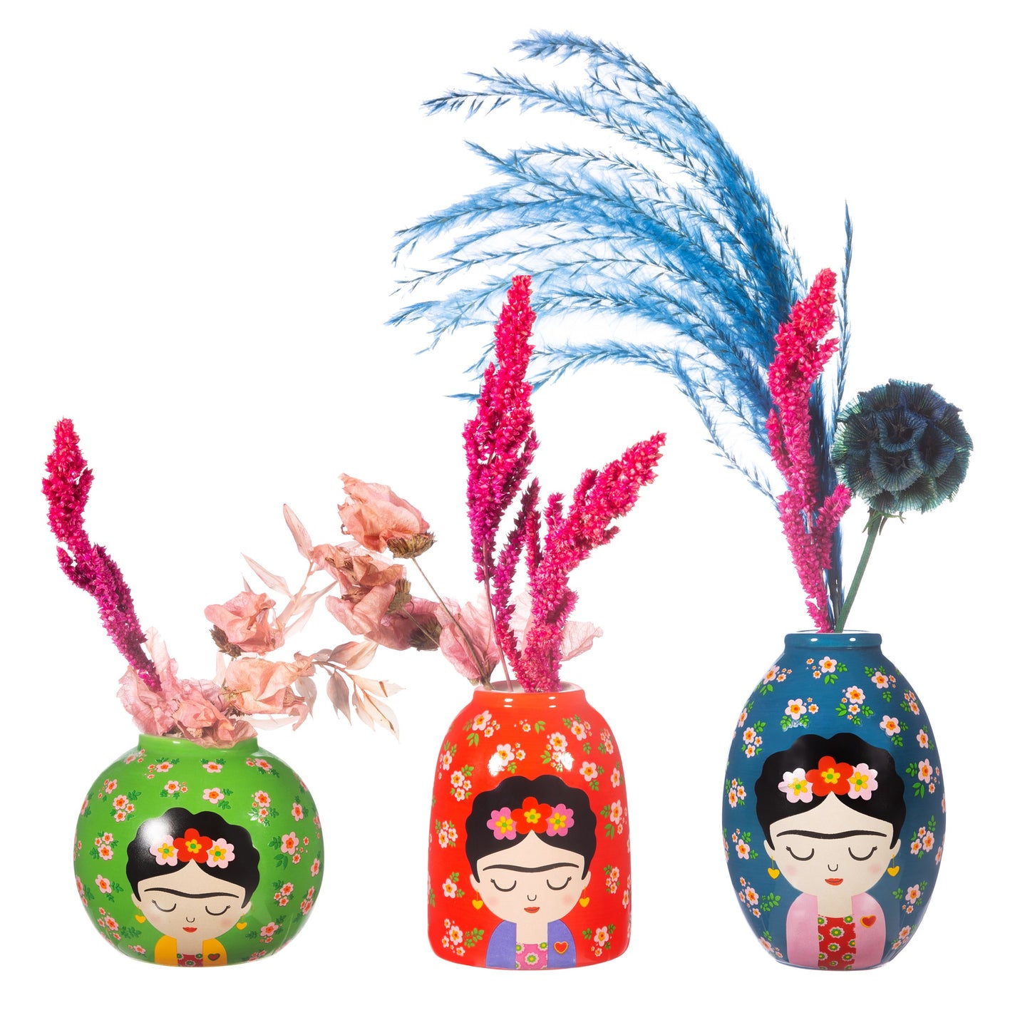 Frida Khalo Set of 3 Floral Vases
