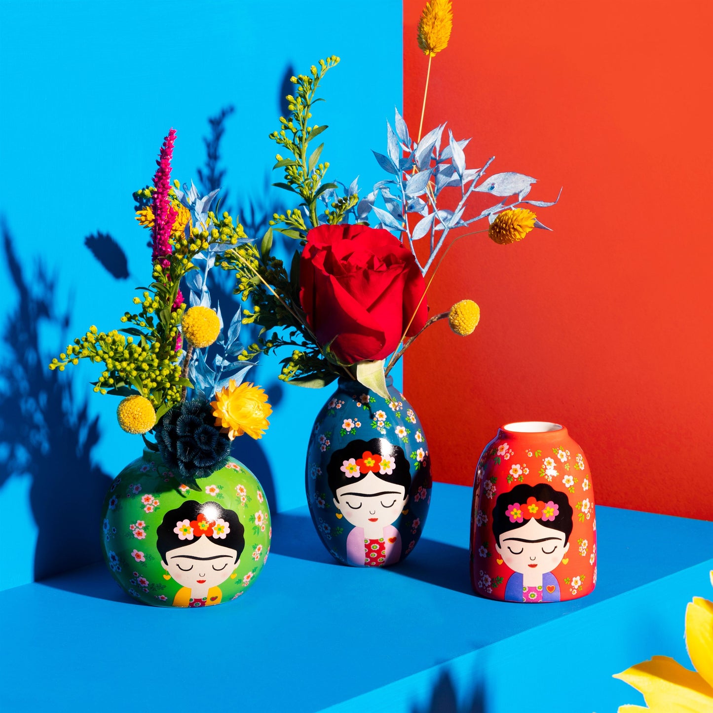 Frida Khalo Set of 3 Floral Vases