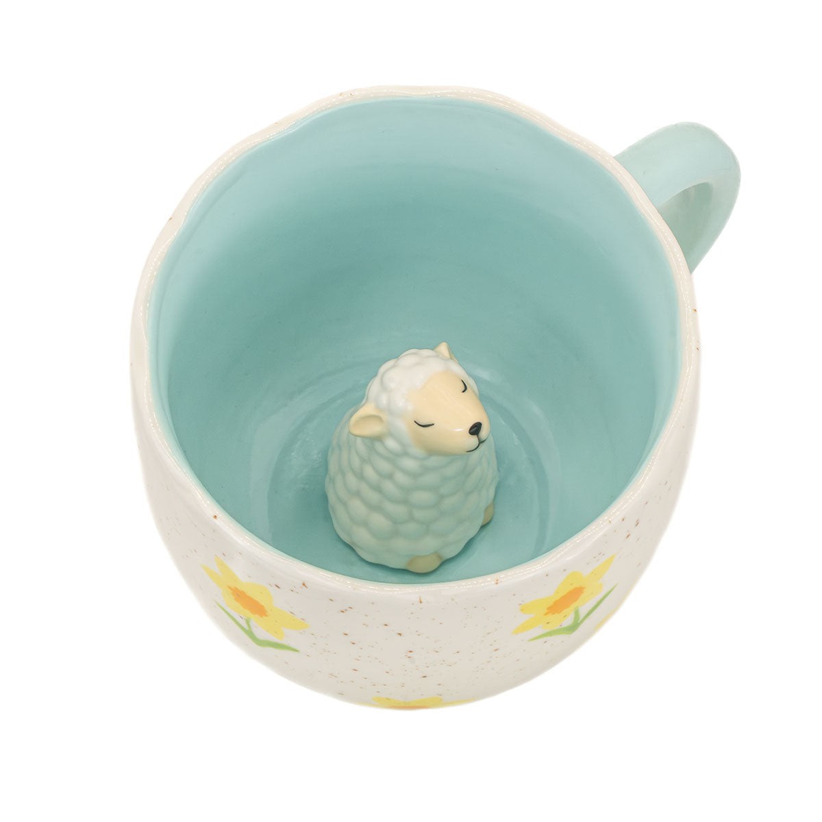 Surprise Sheep Mug with hidden figurine inside – top view