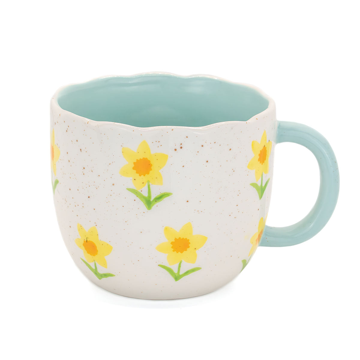 Ceramic sheep mug with daffodil design – side view