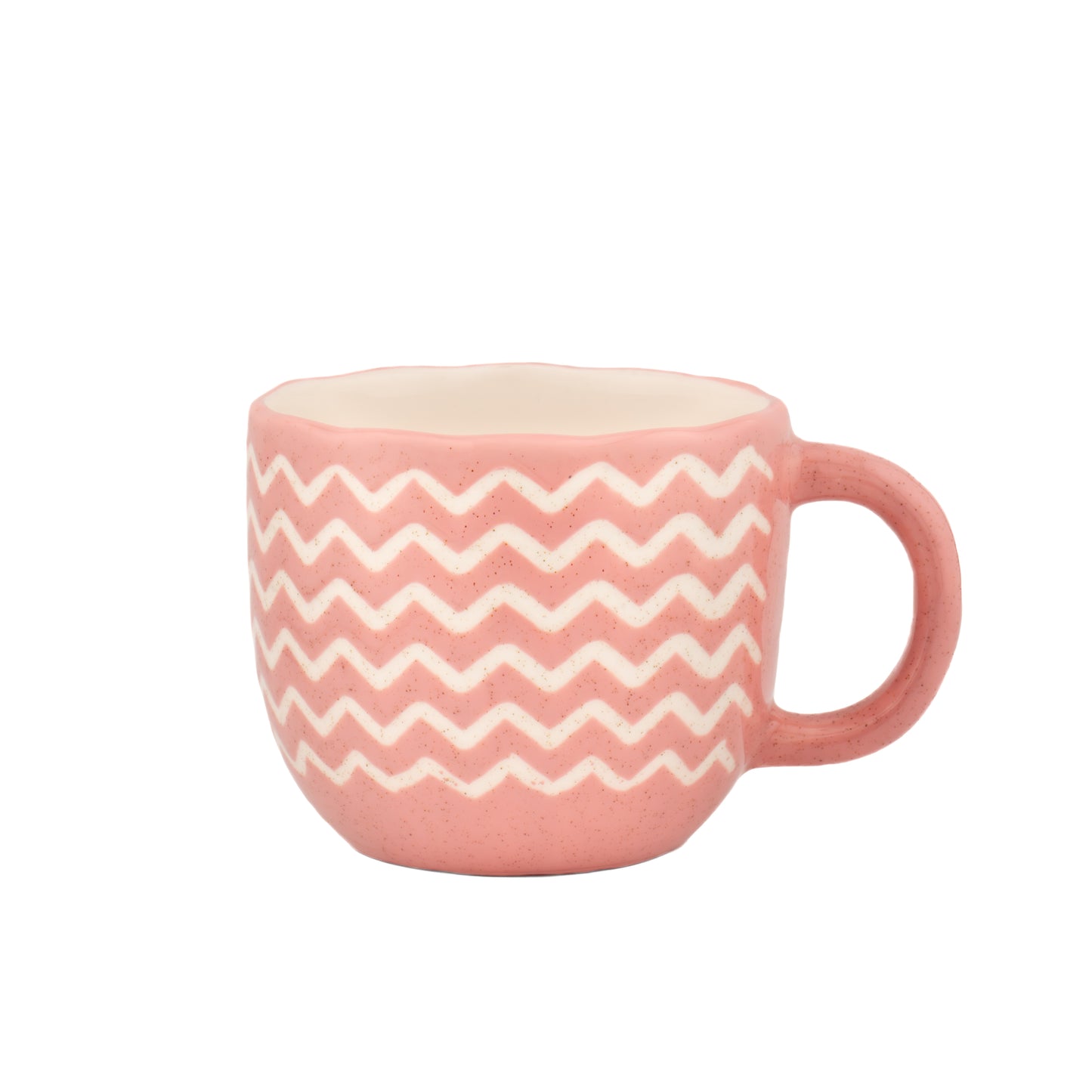 Sass & Belle Surprise Flamingo Mug with pink zigzag pattern and pink handle