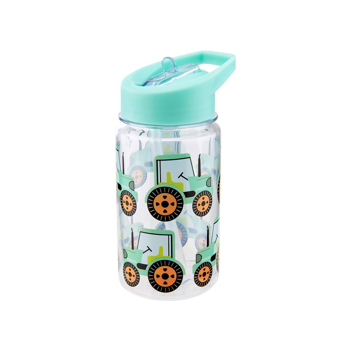 Tractor-themed BPA-free water bottle with straw lid