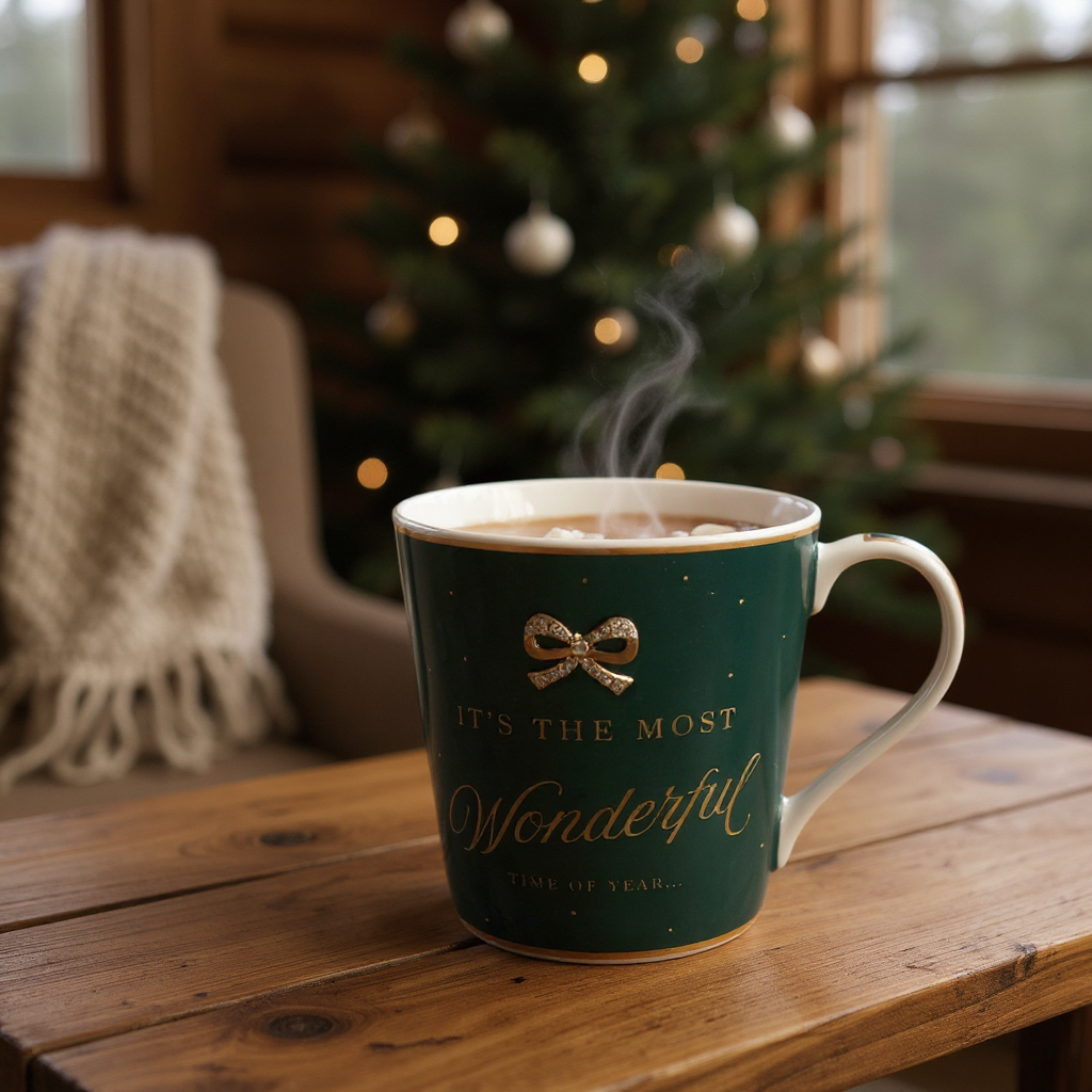 Lesser & Pavey It’s The Most Wonderful Time Of The Year green Christmas mug – 300ml