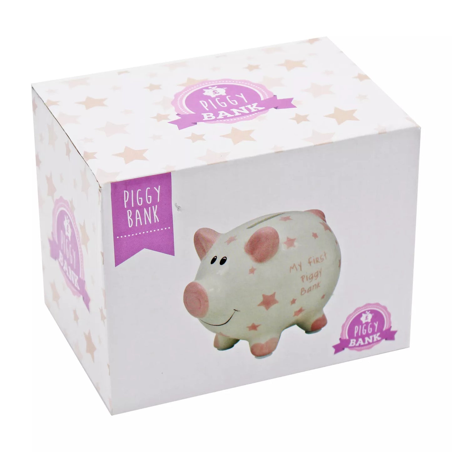 Kids money box gift – pink piggy bank ceramic design