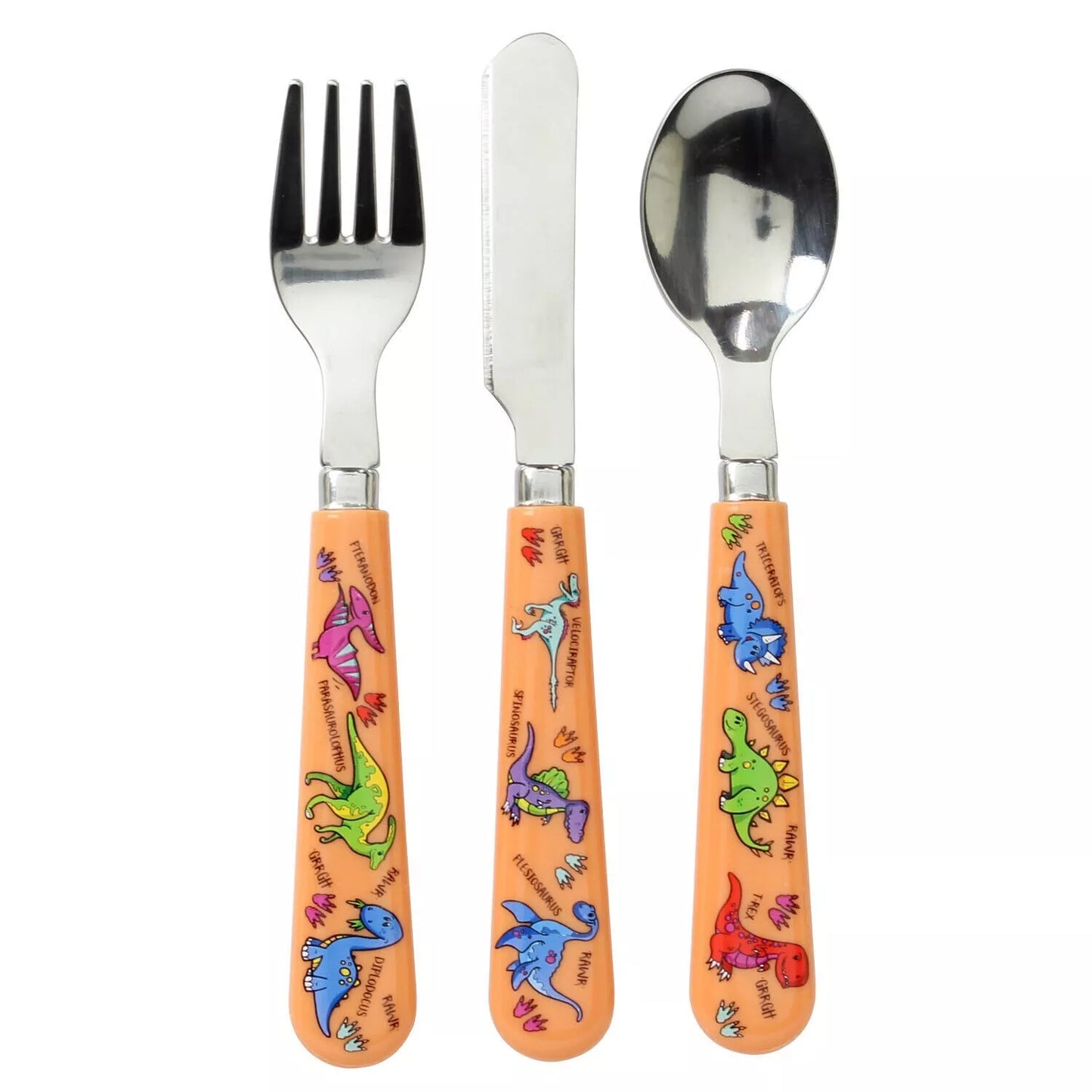 3 Piece Dinosaur Plastic Spoon Fork Knife Kids Children Cutlery Set