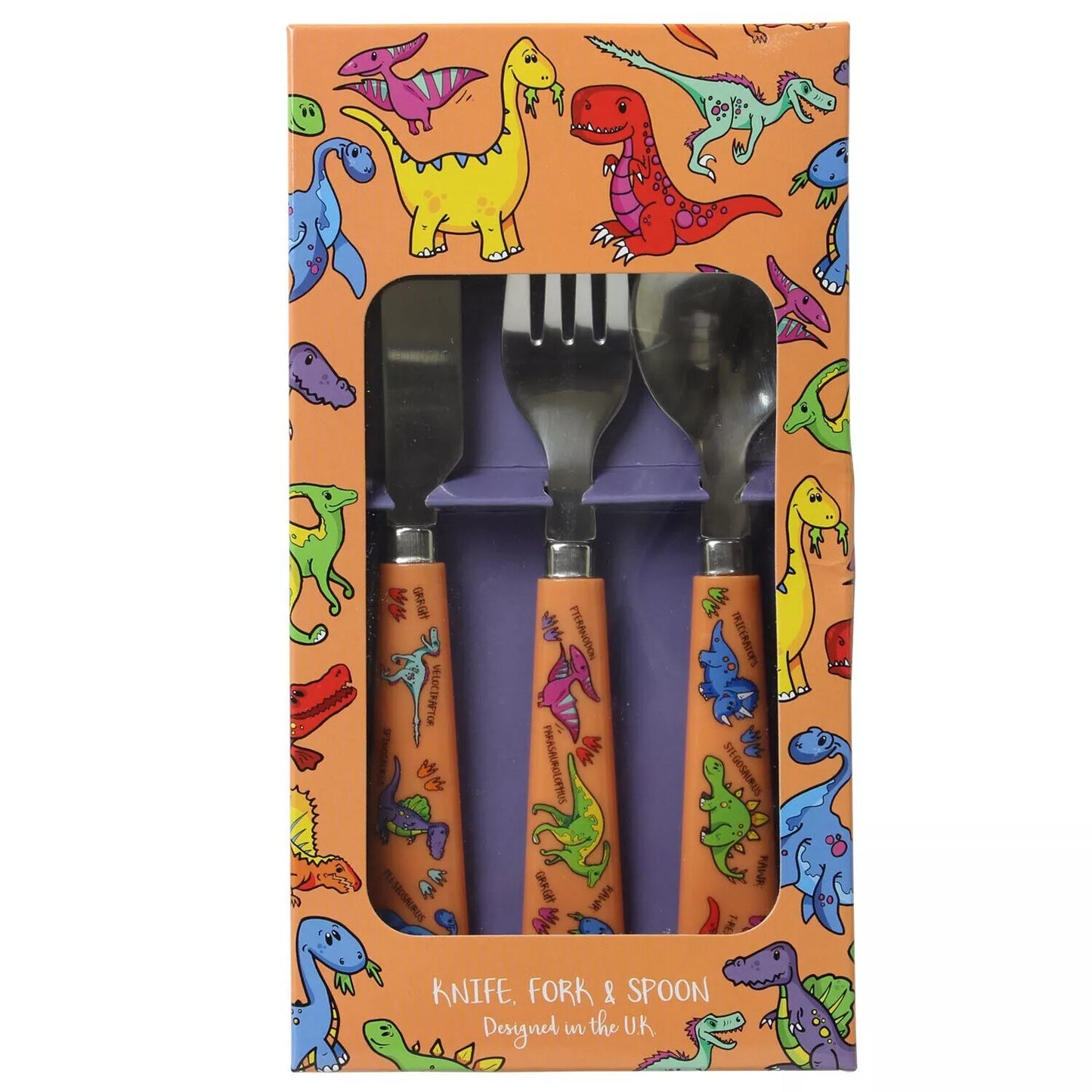 3 Piece Dinosaur Plastic Spoon Fork Knife Kids Children Cutlery Set