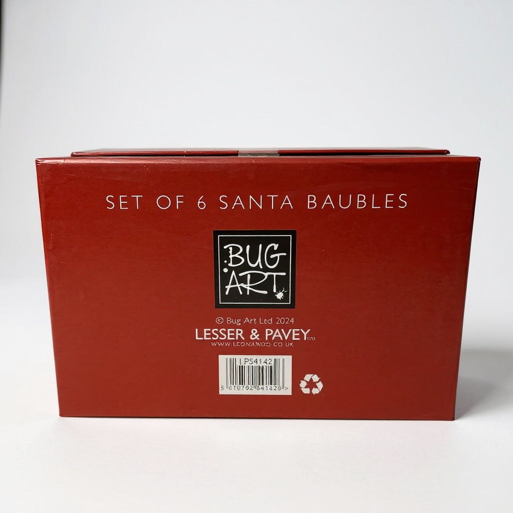 Set of 6 Christmas Bug Art Santa Baubles