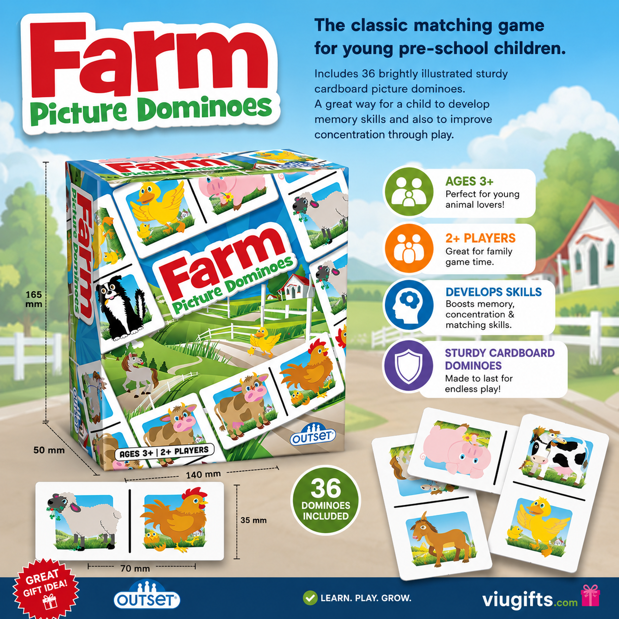 Outset Farm Picture Dominoes – Kids Farm Matching Game 3+