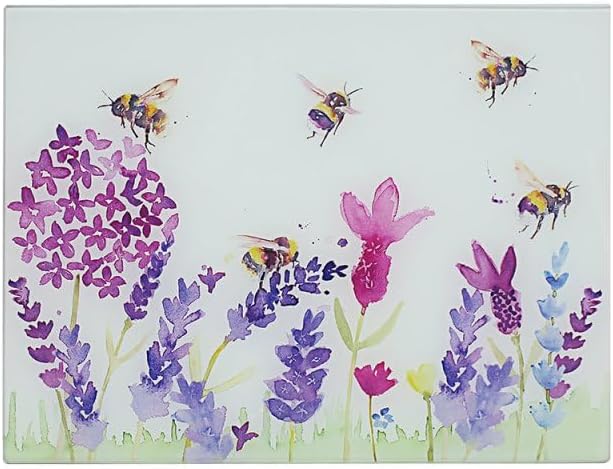 Lavender & Busy Bees Glass Chopping Board